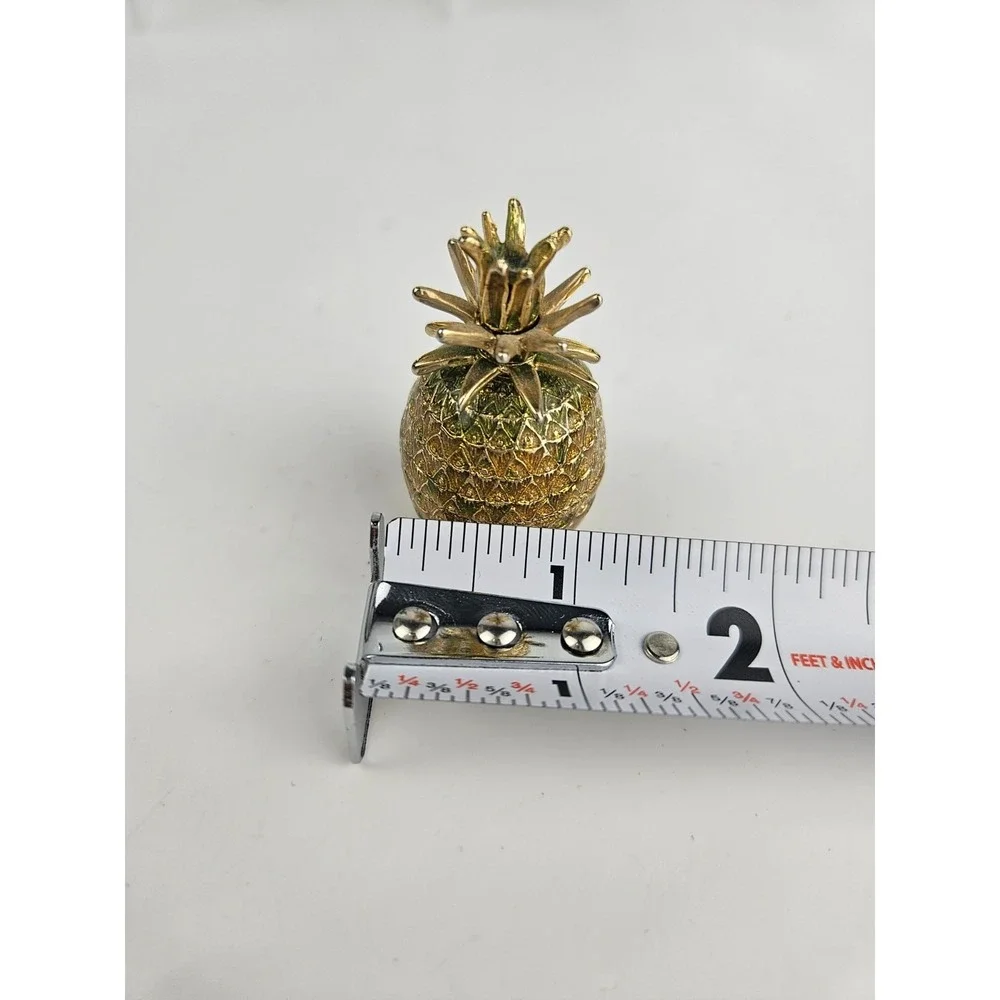 Monet Enameled Pineapple Keepsake Pill Trinket Box Gold Tone